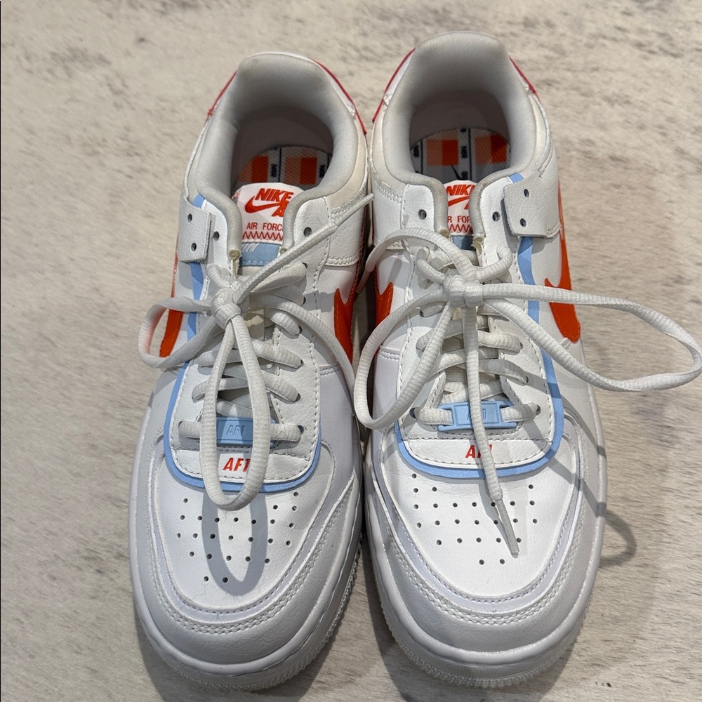 Nike Air Force 1 White and Orange with Blue Accents